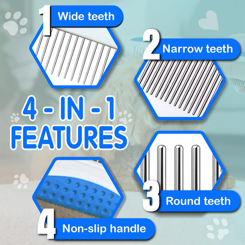 Dog Grooming Comb for Matting – Metal Dematting Comb with Stainless Steel Teeth & Non-Slip Handle (Style 1) Blue - PawsPlanet Australia