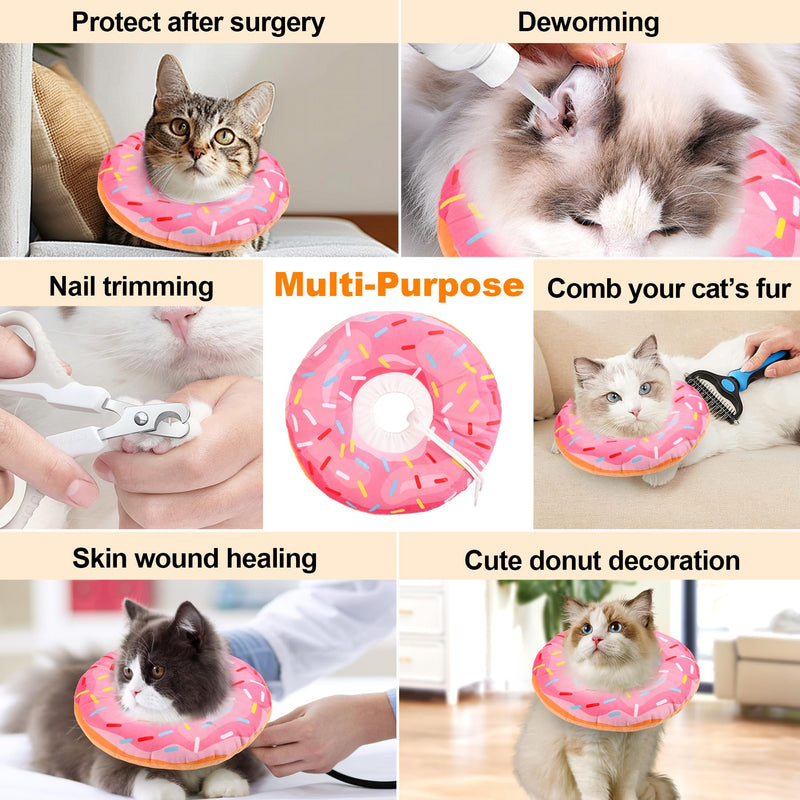 Cat Cone Collar Soft, Comfortable Cat Donut Collar After Surgery, Adjustable Elizabethan Recovery Collars & Cones to Stop Licking, Lightweight Neck Collar Soft Cone for Cats Kitten (Pink, Small) Pink S