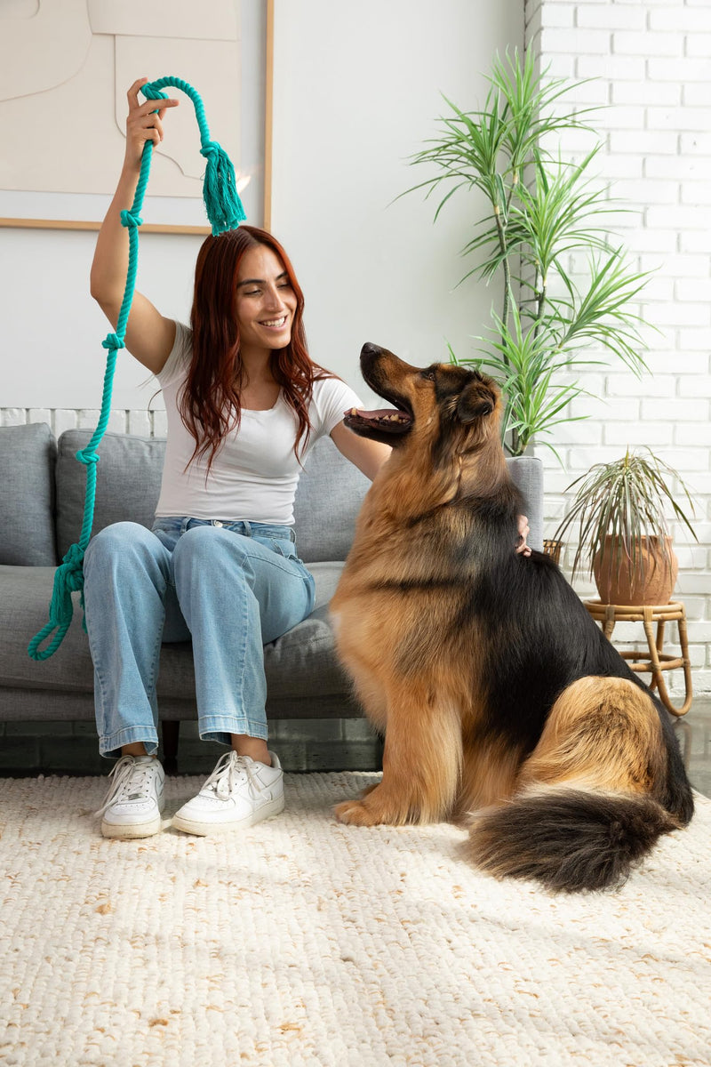 Tumbo Tough Tug Rope Dog Toy - (5 ft Long Strong and Durable Rope Pull Toy with Handle) TUG of WAR Dog Toy (Bahama Blue) Bahama Blue