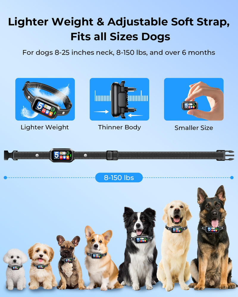 2 Pack Dog Bark Collar for Large Medium Small Dogs, 1s Fast Stop Barking Rechargeable Smart Bark Collar, Anti Barking Training Collar with 5 Adjustable Sensitivity Beep Vibration Shock Black+Black