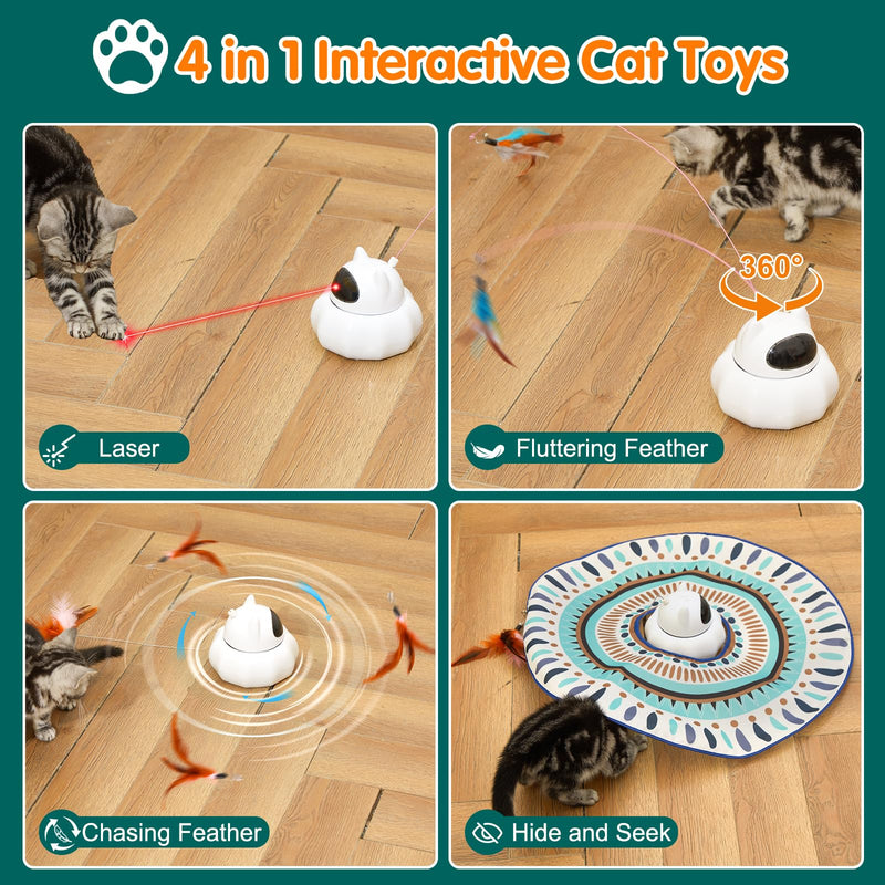 Cat Laser Toy Automatic, 4-in-1 Interactive Cat Toys for Indoor Cats, Hide and Seek Kitten Wand Toy, USB Rechargeable Electronic Kitten Toys with Moving Feather, Cover for Bored Cats All Breeds Blue Cover - PawsPlanet Australia