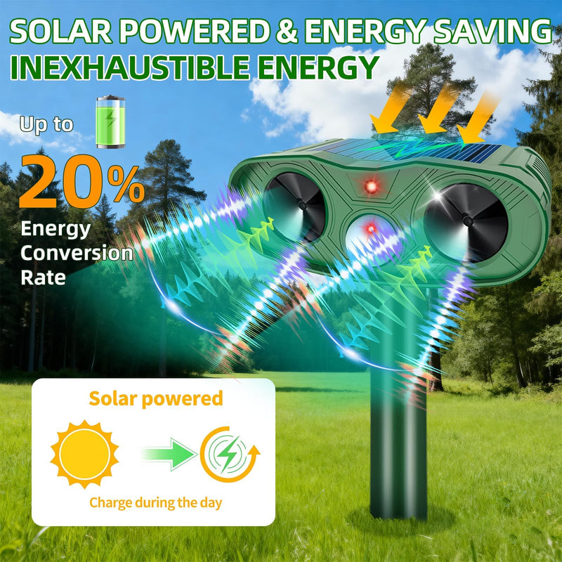 2026 Upgraded Ultrasonic Animal Repellent Outdoor (2 Pack), Solar Powered Animal Repeller with Motion Sensor, Effective Cat Deterrent and Deer Repellent for Yard, Garden, Squirrel & Dog Deterrent 2 Plastic