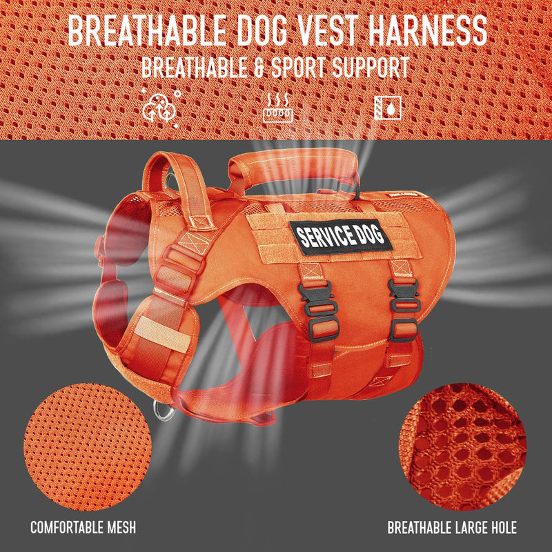 Service Dog Vest for Large Dog, Military Mesh Breathable Lift Harness with Molle Vest with 39g Metal Buckle for Training Hiking Walking Bright Orange M - PawsPlanet Australia