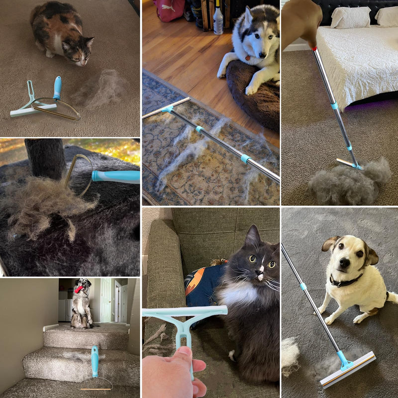 3 Pack Pet Hair Removal Tool, Double Cleaning Carpet Rake for Pet Hair Removal with Lint Remover Brush, 54” Adjustable Dog Cat Pet Hair Removal Broom for Carpets, Car Mat, Couch, Pet Bed, Rugs - PawsPlanet Australia