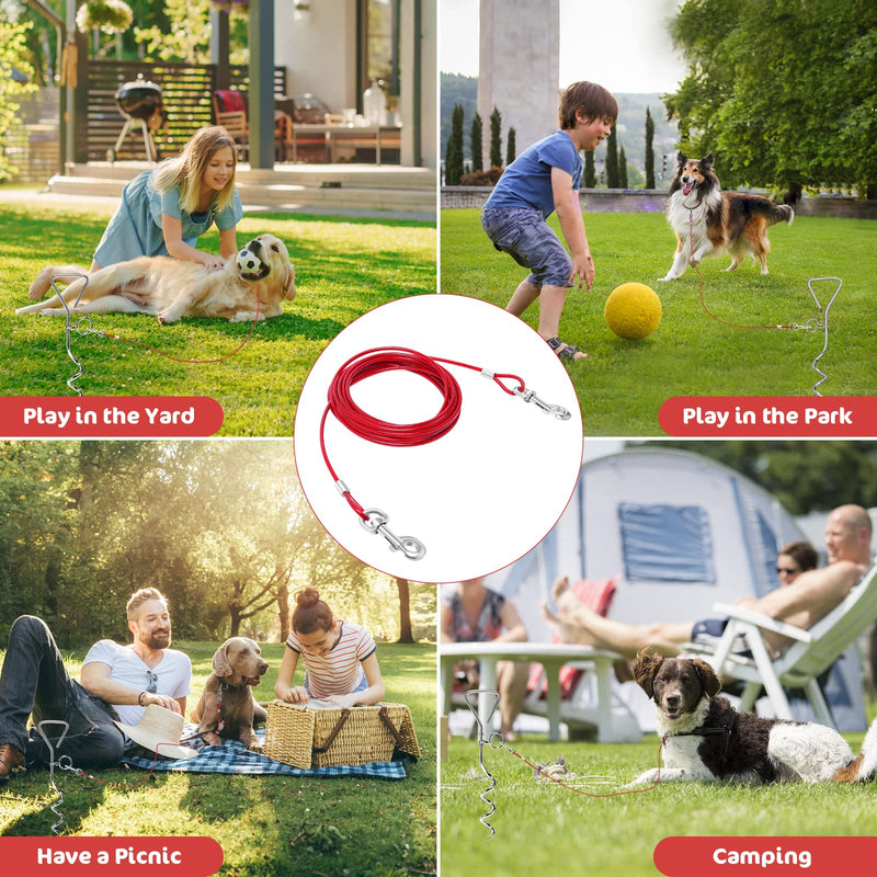 Dog Tie Out Cable and Stake, 16FT Outdoor Dog Stake for Yard Training, Running, Hiking,Camping, 16 Inch Heavy Duty Dog Anchor Spiral Stake for Small to Medium Dogs(Red) red-16FT - PawsPlanet Australia