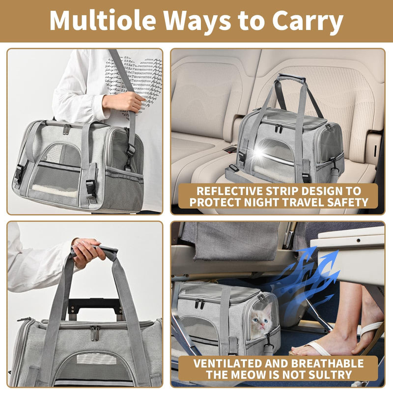 Cat Carrier Bag Dog Pet Transport Bag with Blanket, Portable Soft Bag Cat Transport Carrier, Airline Approved Foldable Medium Small Puppy Kittten Pet Travel Carrier - PawsPlanet Australia