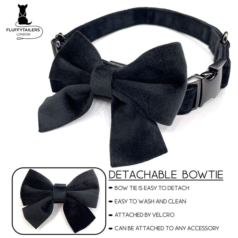 Dog Collar Bowtie – Comfortable Luxury Black Velvet Adjustable Dog Collar with Detachable Bow Tie Safety Buckle for Puppy Small Medium Dogs and Cat, Size (Small) - PawsPlanet Australia
