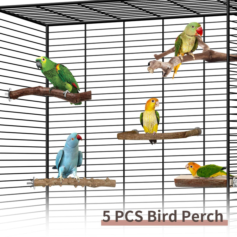 Bird Perches, 5pcs Natural Wood Birds Stand Branch, Bird Perch Chewing Stick Cage Accessories Parrot Climbing Standing Branches Paw Grinding Fork Sets for Cockatiels Ringneck Parrots Pattern-4 - PawsPlanet Australia