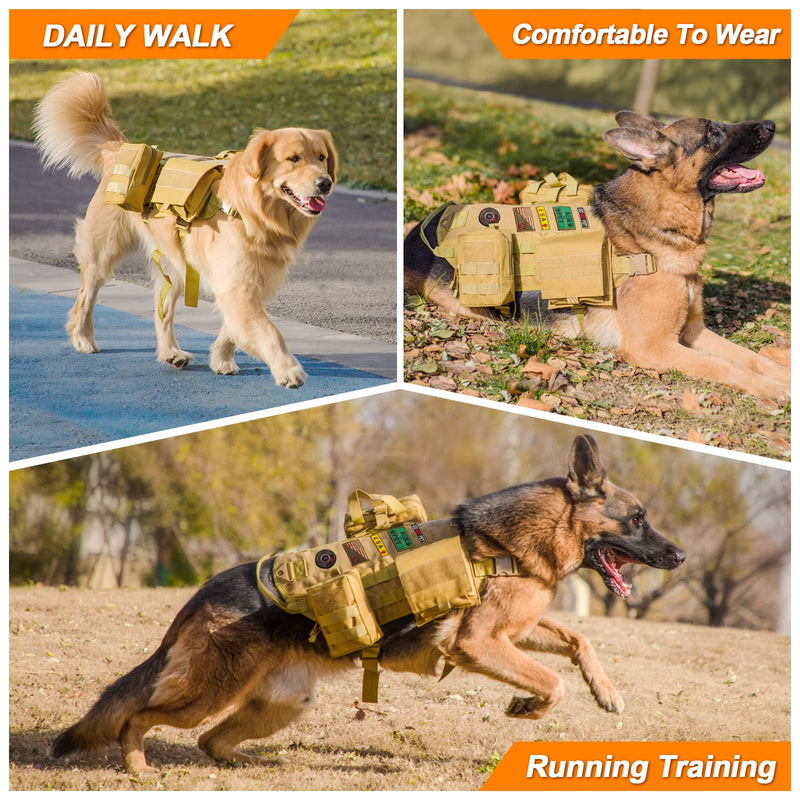 AIWAI Tactical Dog Harness with Pouches,Dog Vest Harness for Large Medium Dogs No-Pull Adjustable Military Dog Harness with Handle Walking Hiking Training (Black(with Leash), XL) Black(With Leash) - PawsPlanet Australia