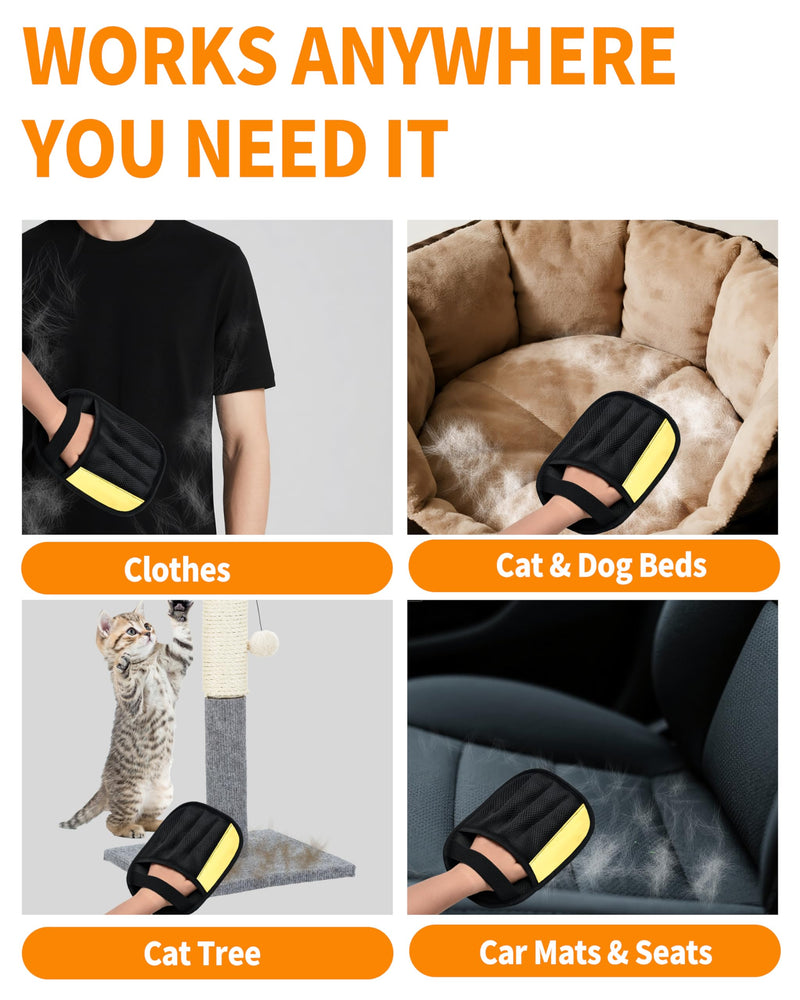 2-Pack Pet Hair Removal Gloves for Cats & Dogs, Upgraded Five-Finger Electrostatic Pet Hair Gloves, Reusable Pet Hair Remover Tool for Couch, Furniture, Clothing, Carpet, Car Seat Black-Type A - PawsPlanet Australia