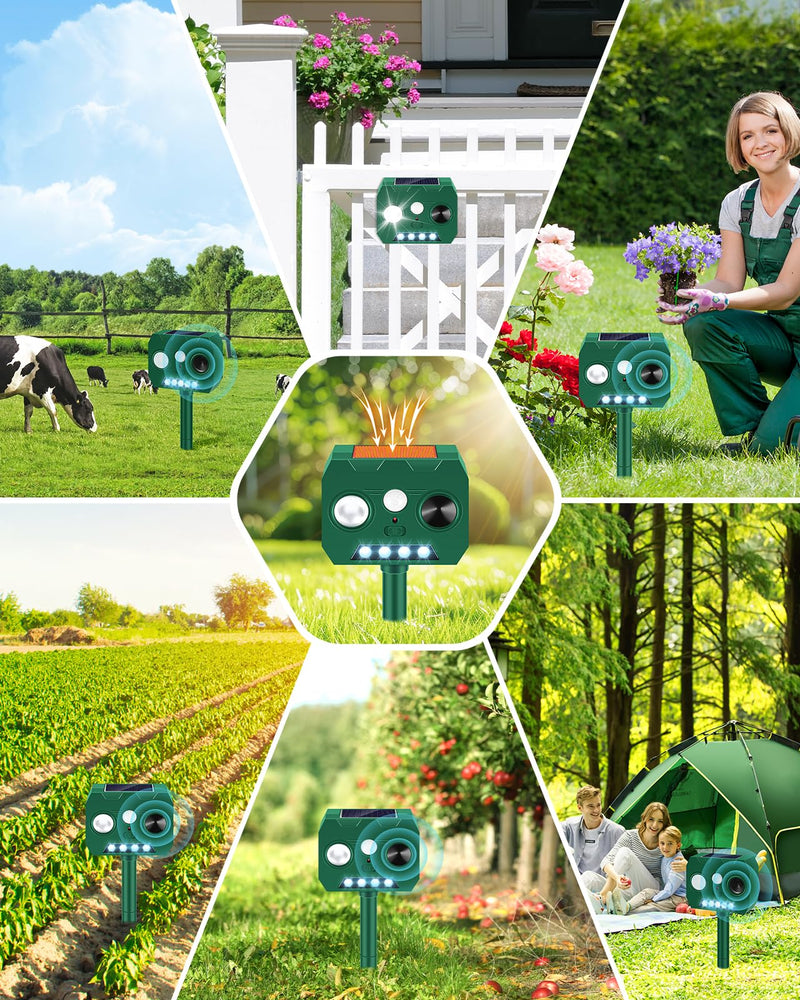 Solar Ultrasonic Animal Repellent Outdoor, 2 Pack Cat Repellent Outdoor Deer Repellent Devices with PIR Motion Sensor ＆ LED Flash, Waterproof Squirrel Repeller, Cat, Raccoons, Rabbits, Deer, Skunk 1 Count (Pack of 2) - PawsPlanet Australia