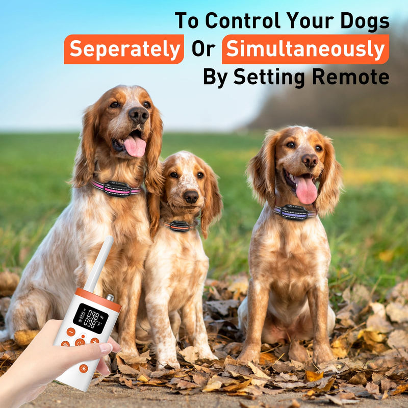 PetJoy 3 Dog Shock Collar with Remote, Dog Bark Collar for Large Dog, Automatic Bark Collar 3 Packs, Bark & Shock Collar 2 in 1 - Auto Mode with 5 Sensitivity Levels Orange - PawsPlanet Australia