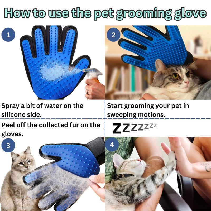 (1 Pair) Multi-Functional Pet Hair Remover Gloves for Gentle Grooming, Bathing, and Massaging Dogs, Cats, and Horses – Perfect for Reducing Shedding - Blue - 1 Pair, Right Hand & Left Hand included. - PawsPlanet Australia