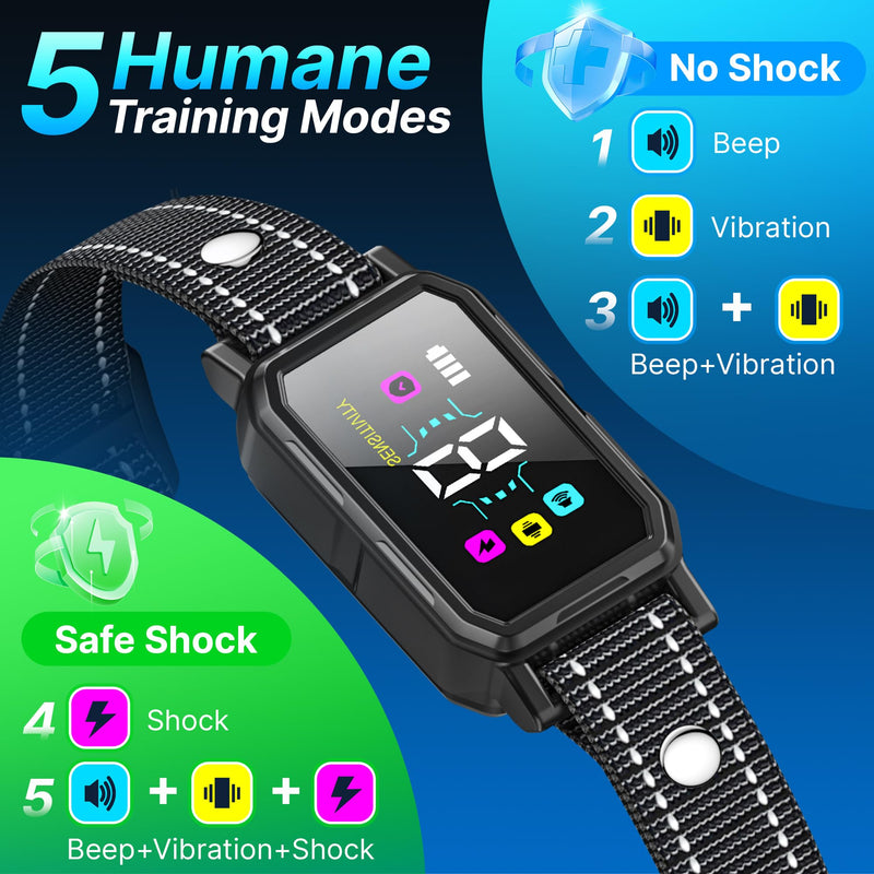 3-Pack Dog Bark Collar for Large Dog 8-120Lbs Medium Small Dog Barking Collar with 5 Adjustable Sensitivity Beep Vibration Harmless Shock Anti Bark Device