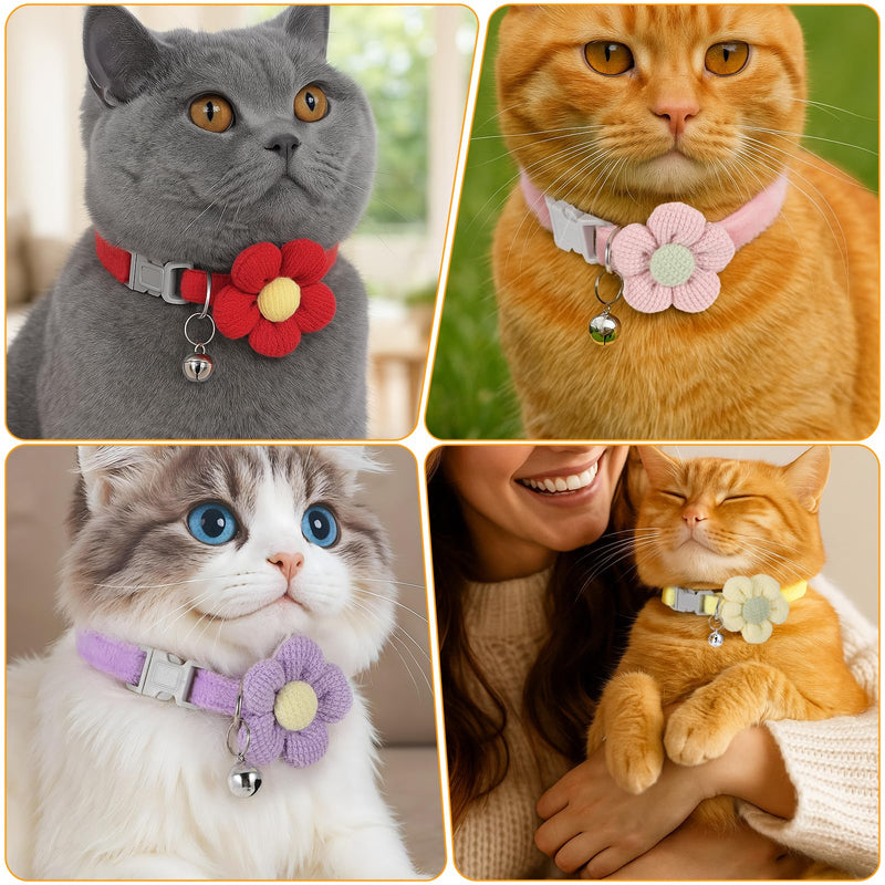 4 Pcs Breakaway Kitten Collar with Flower Cat Collar with Bells Breakaway Flower Kitten Collars Adjustable Safety Pet Collars for Cats Puppy and Small Pets - PawsPlanet Australia