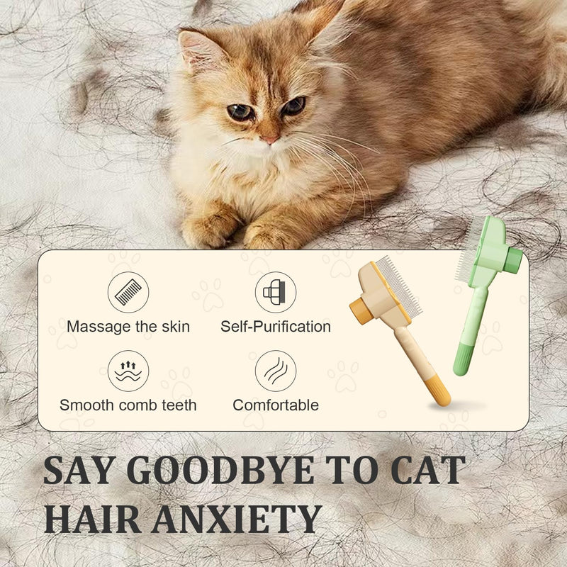 2-Pack Pet Hair Removal Comb & Flea Comb with Release Button for Cats & Dogs - Grooming Brush for Short/Long Hair Green & Yellow - PawsPlanet Australia