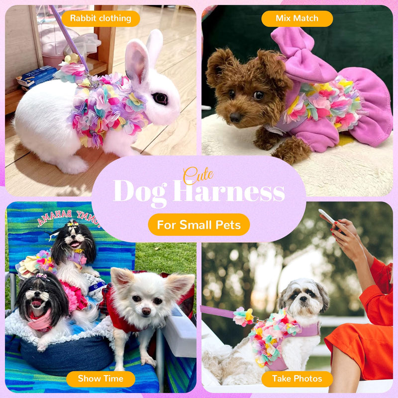 Cute Small Dog Harness and Leash Set Purple Lace Floral Girl Puppy Harness for Small Dogs Cats Soft Mesh Dog Vest Harness Escape Proof Pet Cat Harness Outfits XS (Fit 1-3 lbs; Chest 9.5-11") - PawsPlanet Australia