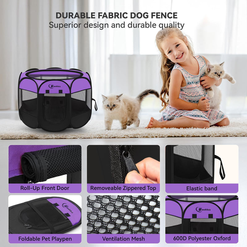 Dog Cat Playpen, Puppy Pet Playpen, Small Dogs Tent Crates Cage Indoor/Outdoor, Portable Pop Up Dog Kennel Playpen with Carrying Case for Dogs/Cats/Rabbits,Purple Purple