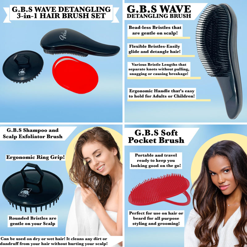 G.B.S Pet Deshedding Tools 3 Pack - Wave Fur Brush, Shampoo Brush, and Massager Brush - Perfect for Dogs or Cats Black - PawsPlanet Australia