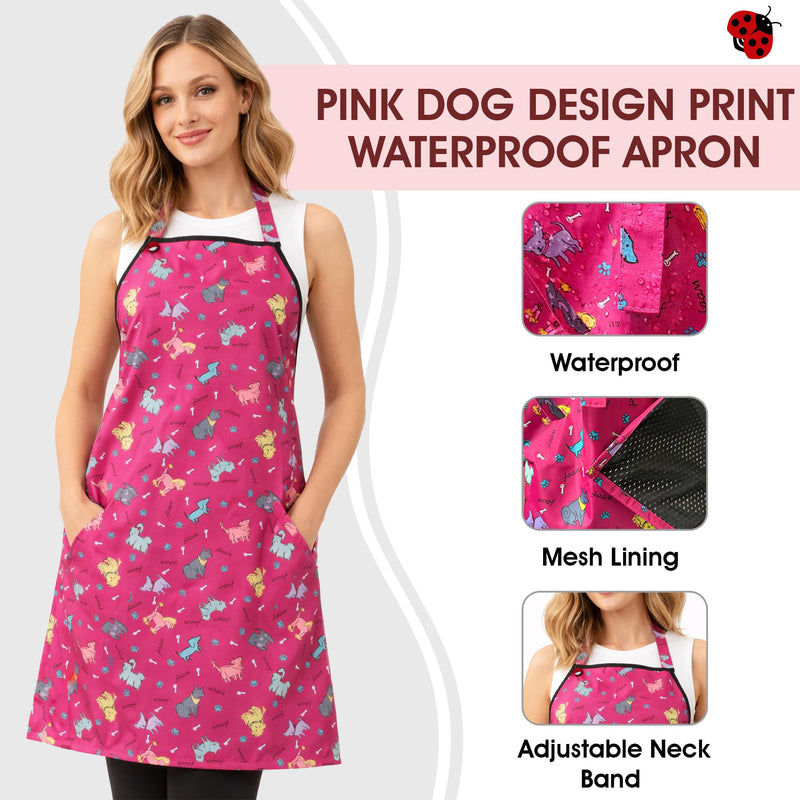 Ladybird Line 609 Pink Dog Waterproof Grooming Apron, Hair Bleach Resistant, Adjustable Neck Band, Breathable Mesh Lining - PawsPlanet Australia