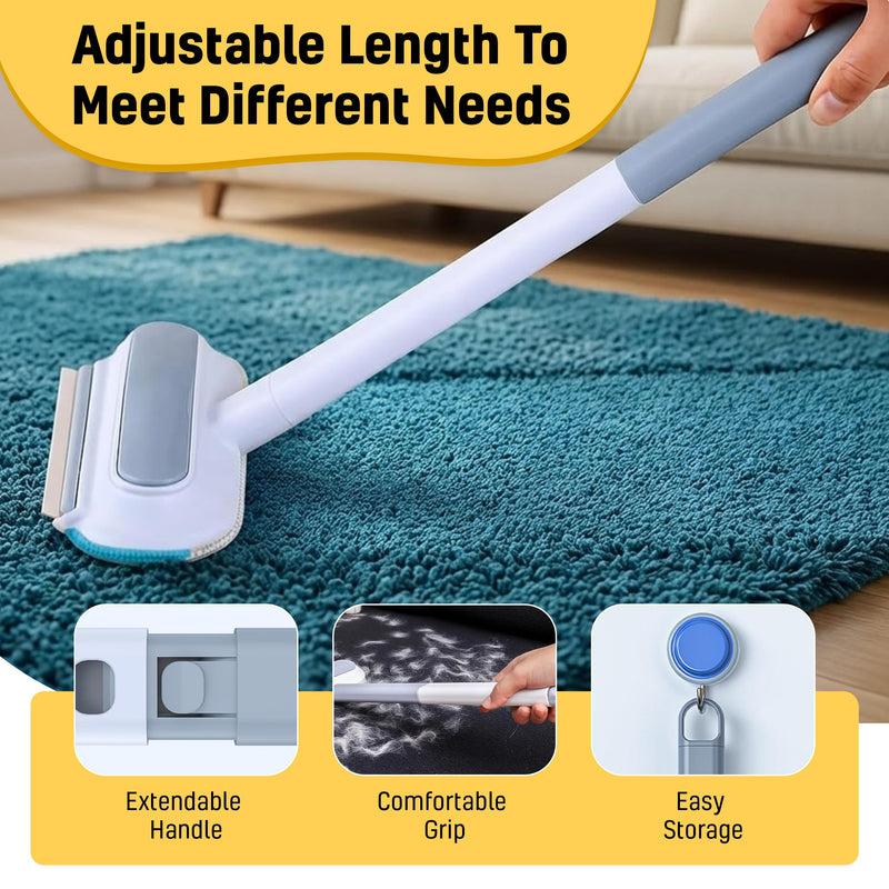 Pet Hair Removal Tool for Dogs & Cats (19" Long Brush + Gloves), Electrostatic Reusable Pet Hair Remover, Five Finger Magic Brush with Adjustable Handle for Couch, Carpet, Bedding, Clothes Yellow