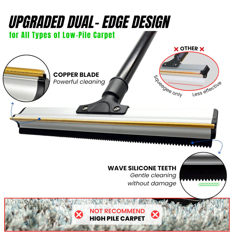2025 Dual-Edge Carpet Rake for Pet Hair Removal & Fluffing Matted Carpet – 61" Adjustable Handle, Deep Clean Dog & Cat Hair Remover, Reusable Scraper for Rugs, Low Pile Carpet, Couch & Stairs (Set 3) Set 3 - PawsPlanet Australia