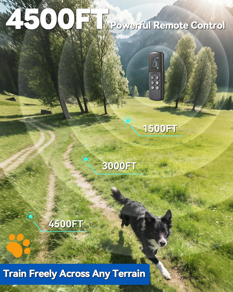 Smart Dog Training Collar with Remote – 4500FT Range Rechargeable E Collar with Voice Command, Beep, Vibration, Static & LED Light, Waterproof Shock Collar for Small Medium Large Dogs - PawsPlanet Australia
