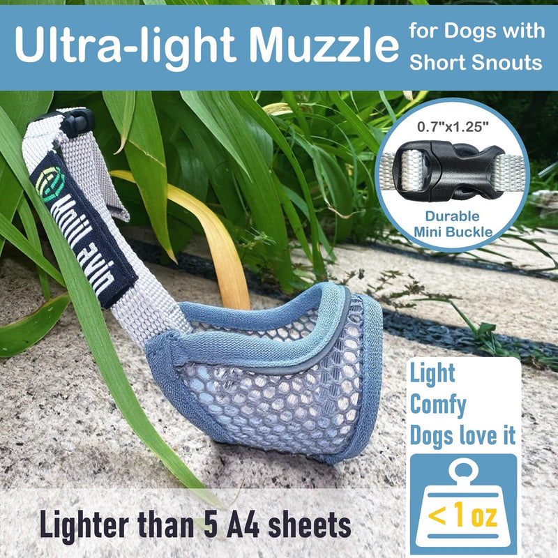 Dog Muzzle for Small Medium Dogs to Prevent Biting for Brachycephalic Dogs with Short Snout,Chihuahua Pom Shih Tuz,Soft Breathable Lightweight Mesh,Open Front,for Grooming Vet Visits (Summer Blue, XS) Summer Blue XS Snout (5.3"- 5.9") - PawsPlanet Australia