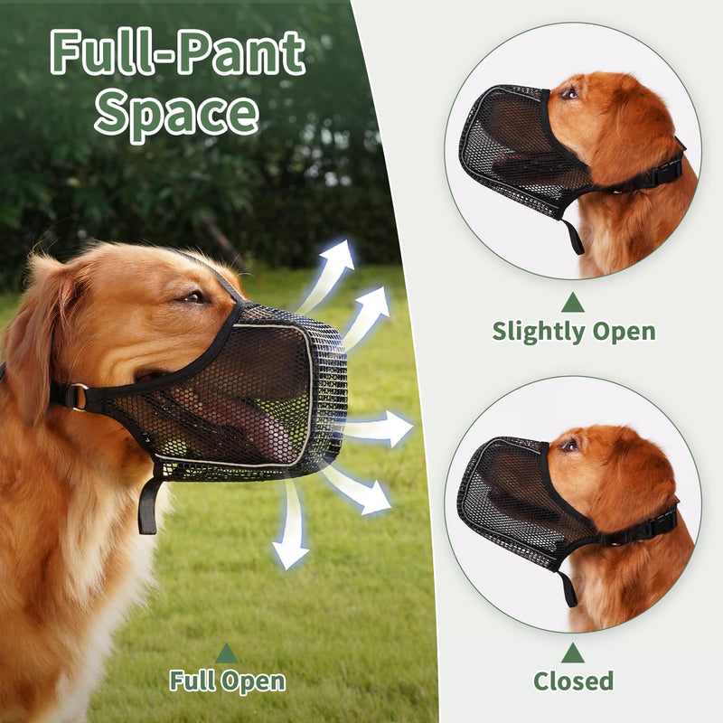 Mayerzon Dog Muzzle, Mesh Muzzle with Panting Room for Large Medium Small Sized Dogs, Soft Muzzle to Prevents Biting Eating for Grooming Vet Visit Walking, Reflective and Full Covered Black L - PawsPlanet Australia