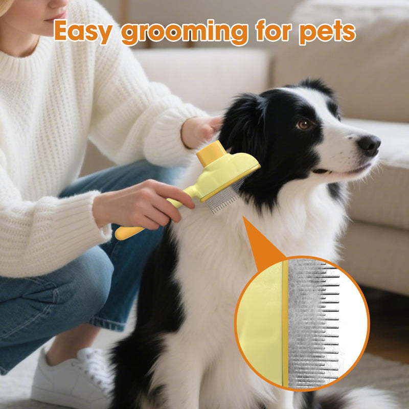 Cat Hair Brush & Dog Brush, Deshedding Brush for Long or Short Haired Pets, Removes Loose Fur, Durable Stainless Steel & ABS Design (yellow 2pcs) yellow 2pcs