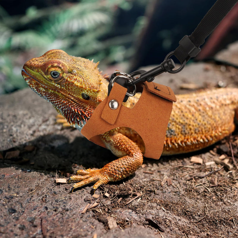ADOGGYGO Bearded Dragon Harness Leash Set- 3 Size Pack Lizard Harness, Lizard Reptile Walking Leash for Bearded Dragon Reptiles (Brown) Brown - PawsPlanet Australia