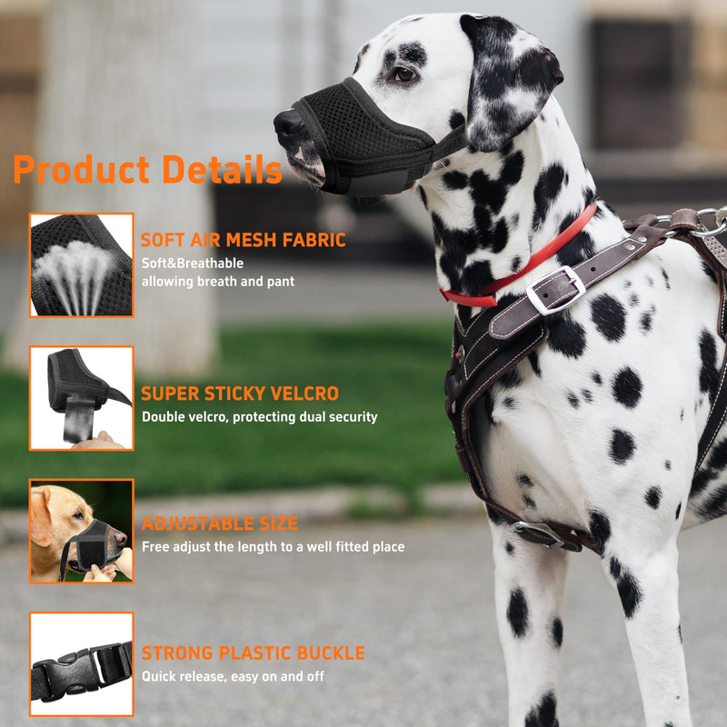 Dog Muzzle, Breathable Nylon Muzzles for Small Medium Large Dogs, Soft Air Mesh Pet Muzzles Anti Chewing Allow Eating Drinking, Adjustable Puppy Mouth Cover Prevent Biting 6 Sizes, Black, XS X-Small - PawsPlanet Australia