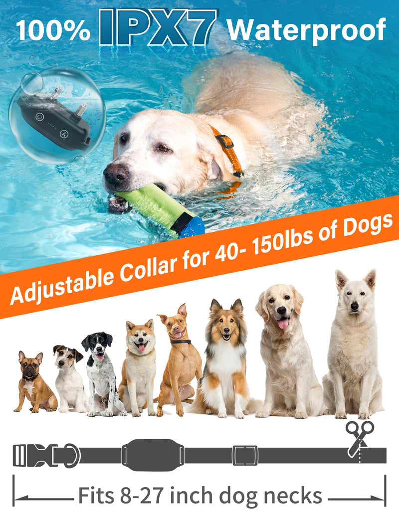 PaiPaitek Bark Activated Shock Collar with Remote - Automatic Bark and Training Collar Combo 3300ft Range, Bark Shock Collar for 40-150lbs Medium Large Dogs - IPX7 Waterproof Orange
