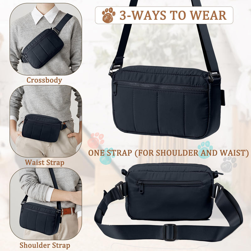 Fashion Dog Treat Pouch with Clicker Stylish Crossbody Dog Walking Bag, 3-in-1 Dog Training Treat Pouch with Removable Waterproof Liner, Treat Holder Waist Bag for Puppy Training & Daily Walks Black