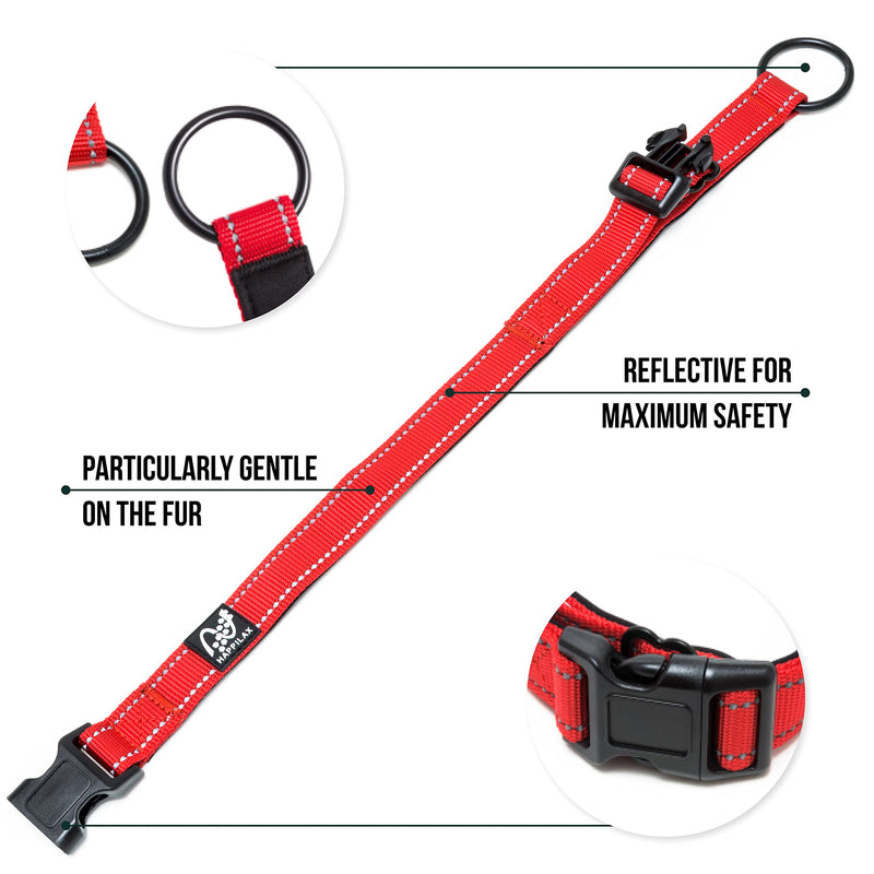 Happilax Adjustable Dog Collar - Reflective Padded Collar with Strain Relief for Small Dogs - Buckle Collar - Neck Size 12-14 inches - Red Color XS