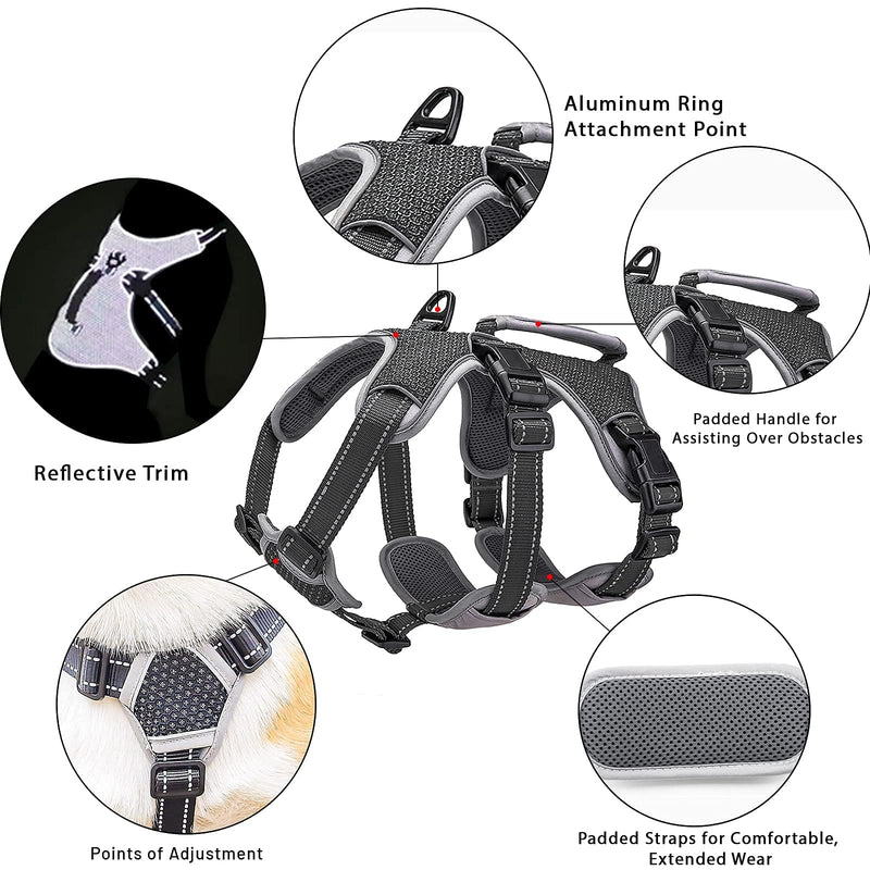 BELPRO Multi-Use Support Dog Harness, Escape Proof No Pull Reflective Adjustable Vest with Durable Handle, Dog Walking Harness for Big/Active Dogs (Black, S) Black S (Pack of 1)