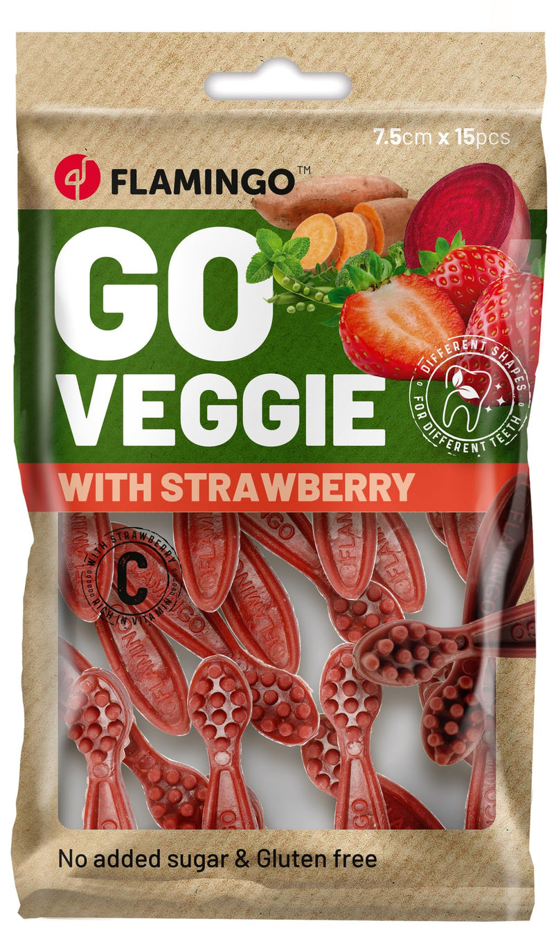 Flamingo Dog Treat - Veggie Toothbrush with Strawberry Small - 120 g - Gluten Free - Low Calorie - Dental Care Snack