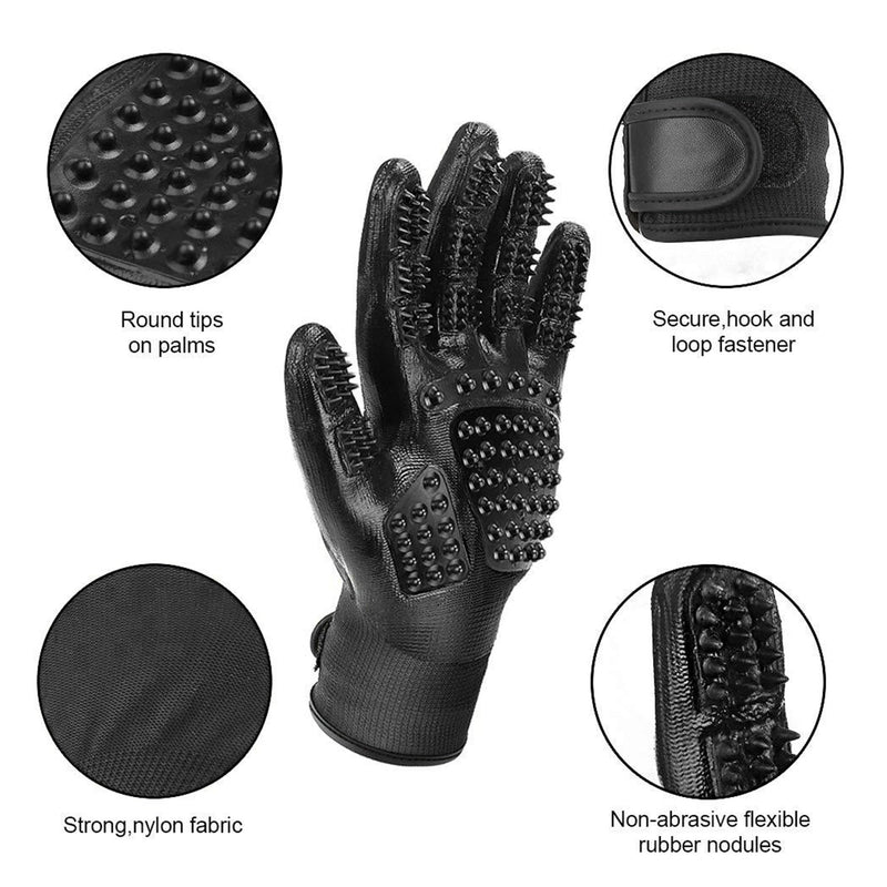 Pet Grooming Glove – Patented Rubber-Massage Shedding Bath & Hair Remover for Dogs, Cats & Livestock – Lightweight, Flexible, Secure Fit (Black) Black - PawsPlanet Australia