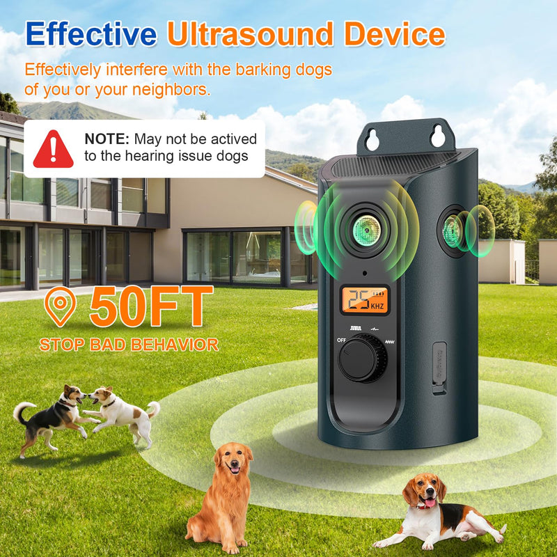 Ultrasonic Anti Barking Device for Dogs, Dog Bark Alarm Deterrent Devices with Solar & USB Charging, 3 Modes Dog Barking Silencer up to 50 FT, Stop Dog Barking Control Device, Bark Box - PawsPlanet Australia