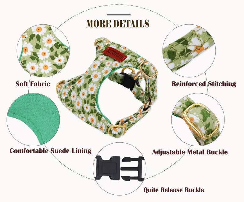 No Pull Dog Harness Adjustable Small pet Harness and Leash Set, Lightweight and Soft Dog Harness No Choke Escape Proof Pet Harness Vest (Green Daisy, XS) Green Daisy - PawsPlanet Australia