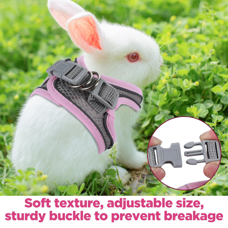 Bunny Harness and Leash Adjustable Bunny Harness and Leash Set, Breathable Pet Vest, Small Dog Harnesses, Small Kitten Puppy Rabbit Walks Accessories, with Reflective Strips, Pink and Grey - PawsPlanet Australia