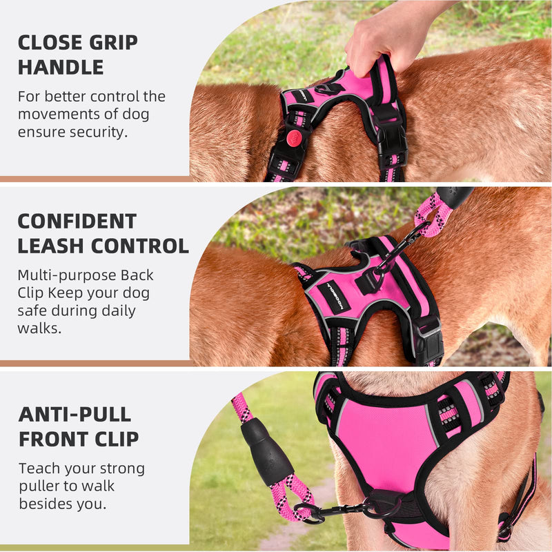 No Pull Dog Harness with A Free Heavy Duty 5ft Dog Leash, Adjustable Soft Padded Dog Vest, Reflective No-Choke Pet Oxford Vest with Easy Control Handle and Dog Leash for Dogs (Pink, Medium) Pink - PawsPlanet Australia