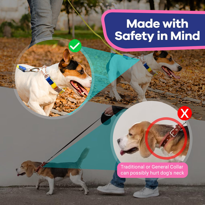 Jelly Waterproof Martingale Dog Collar, No Pull Nylon Collar with Alloy Metal Buckle & D-Ring for Outdoor Training and Walking, Anti Pull, Escape Free, One Time Adjustment - Blue & Rose, XL Collar:(XL)Neck:22"~28" Collar:Blue-Rose - PawsPlanet Australia