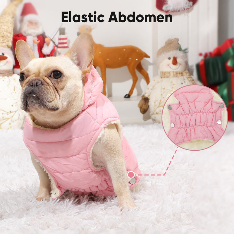 Fleece Lining Dog Hoodie with Harness Built in,Extra Warm Small Dog Jacket in Winter Puppy Coats with Drawstring Hooded,Light Pink M Medium (Pack of 1) Light Pink(Harness Built in) - PawsPlanet Australia
