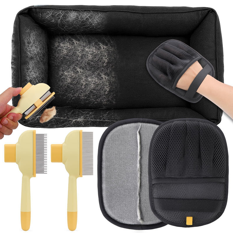 BABORUI Pet Hair Removal Glove - 2 Pack Five Finger Electrostatic Gloves Pet Hair with 2Pcs Flea Comb, Dog and Cat Hair Removal Tool for Furniture Car Couch Carpet Clothes - PawsPlanet Australia