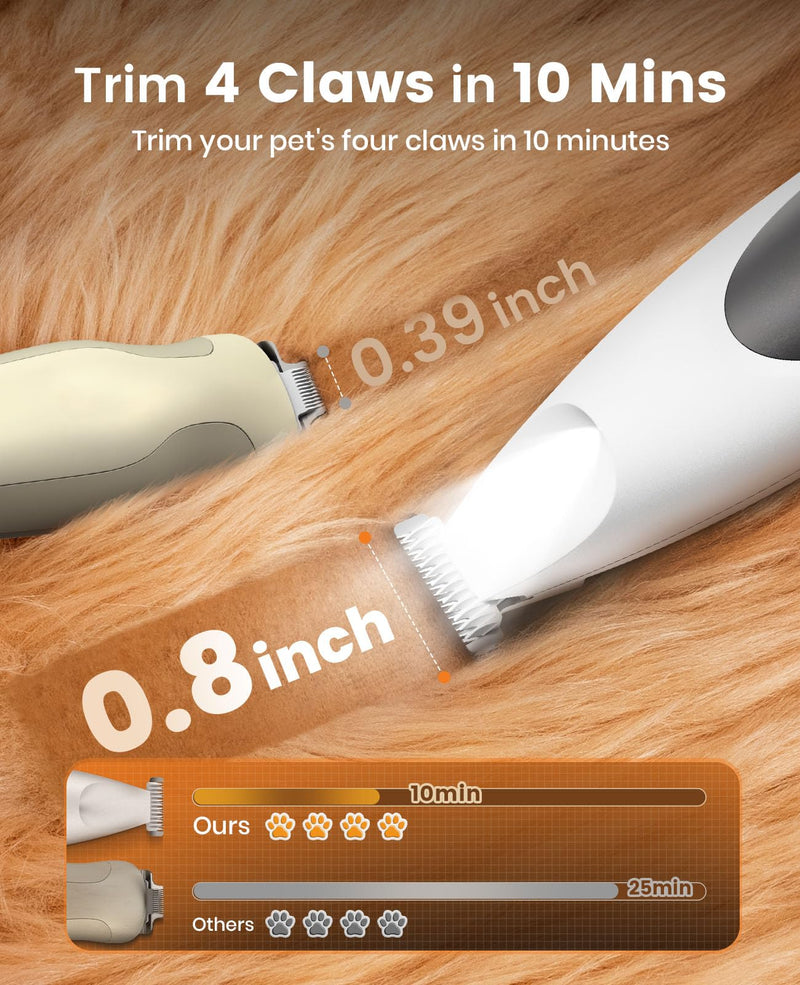 oneisall Low-Noise Dog Paw Trimmer with LED Light, Paw Trimmer for Dogs &Cats 0.8inch/20mm Wide Blade, 35dB Cordless Electric Pet Paw Grooming Clippers for Paws, Ears, Face, Rump White - PawsPlanet Australia