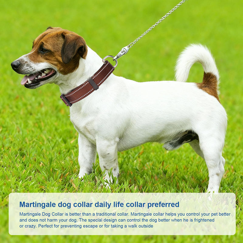 Reflective Martingale Dog Collars. Dog Collar with Quick Release Buckle. Adjustable Soft Padded Breathable Nylon Pet Collar Suitable for Puppies for Small Medium Large Dogs. S:1"Wind for 12.5"-15.5"Neck Coffee - PawsPlanet Australia