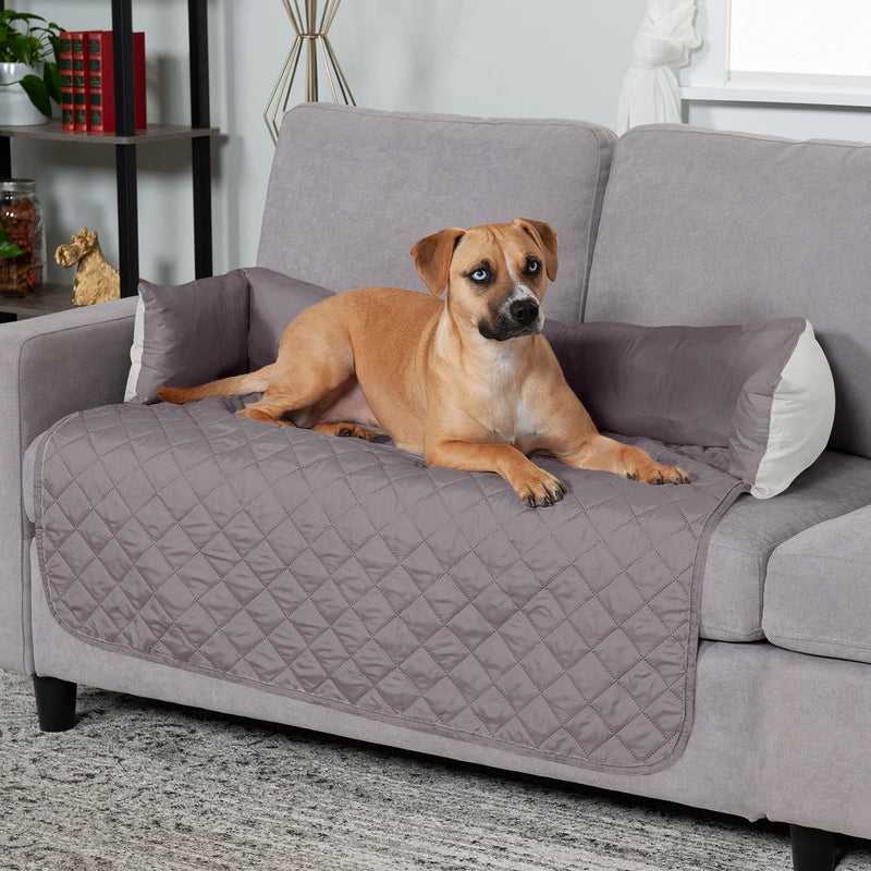 Furhaven Water-Resistant & Reversible 42" Wide Seat Cover Protector for Dogs & Cats, Perfect for Couches, Beds, & Car Seats - Sofa Buddy Bolster Seating Protector - Gray/Mist, Large 42"L x 26"W x 8"Th Marine Blue (Two Tone Plush Faux Fur & Suede) - PawsPlanet Australia