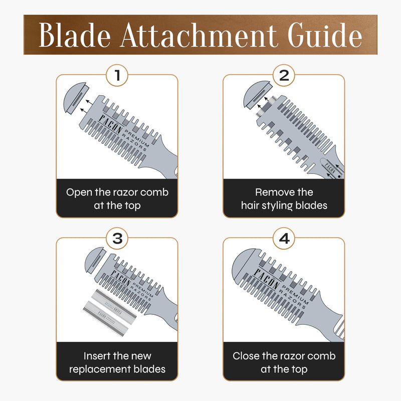 Facón Razor Comb for Hair Cutting - Professional Hair Cutting Comb Kit with 12 Replacement Blades, Double Edge Shaper for Salon & Home, Premium Styling Thinning Texturizing Split Ends Trimming Razor The Swift (Silver) - PawsPlanet Australia