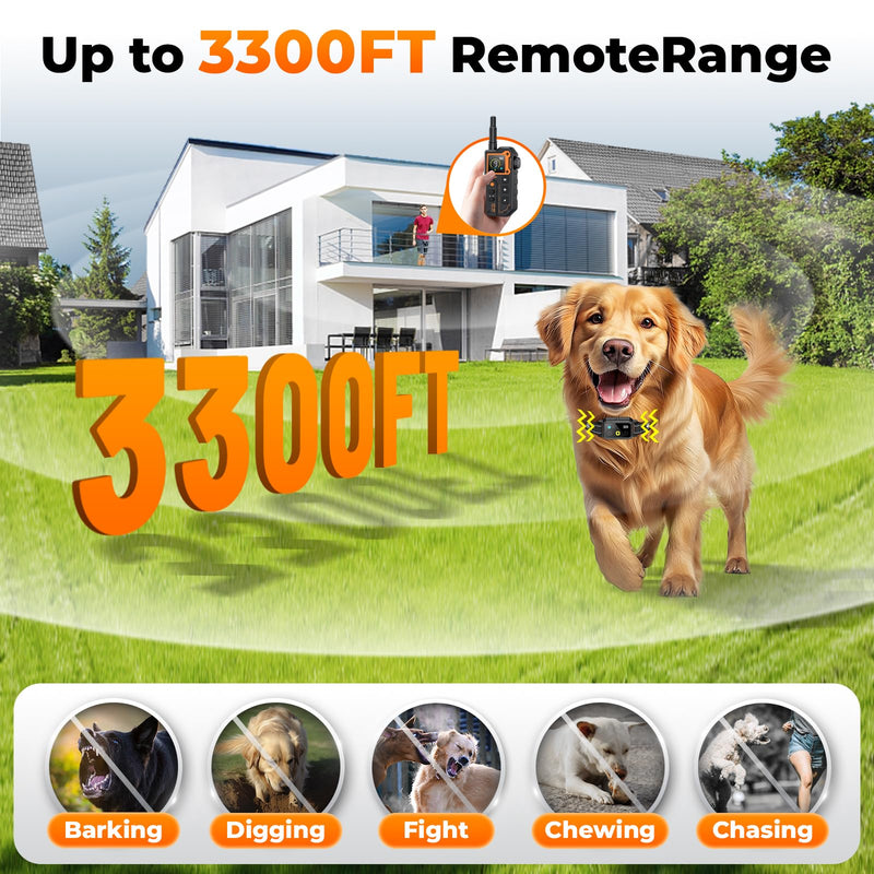 AI Dog Shock Collar 2 Dogs (10-120Lbs) - 3300FT Dog Training Collar with Remote, IPX7 Waterproof Collar with Beep, Vibration, Safe Shock for Large Medium Small Dogs, Keypad Lock and Flashing Light Black - PawsPlanet Australia